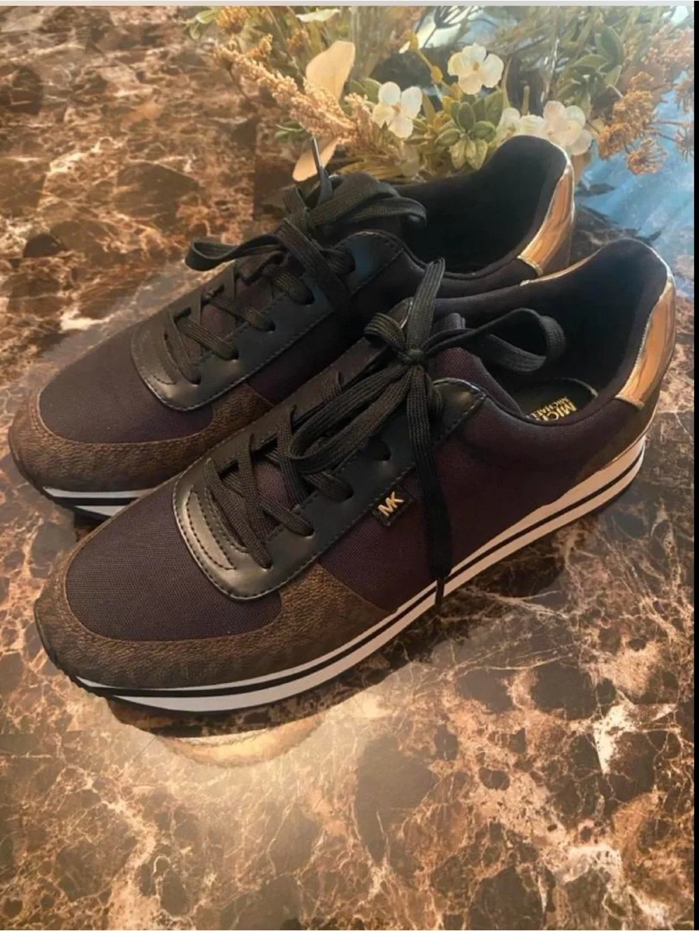 Michael Kors Black and Brown MK Accent Low-Top Sneakers